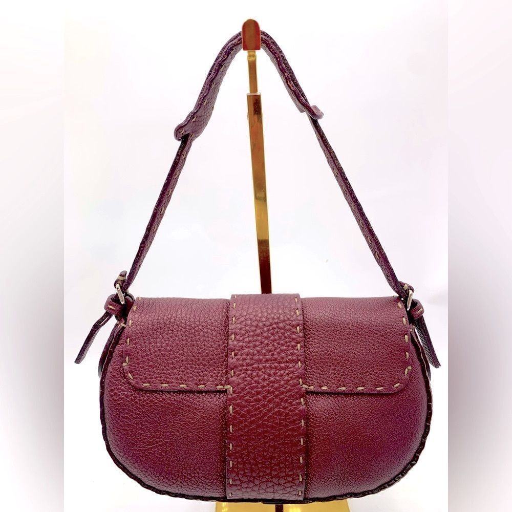 Auth Fendi Plum Selleria Leather Baguette Shoulder Bag Preloved Purse Excellent - Picture 9 of 14